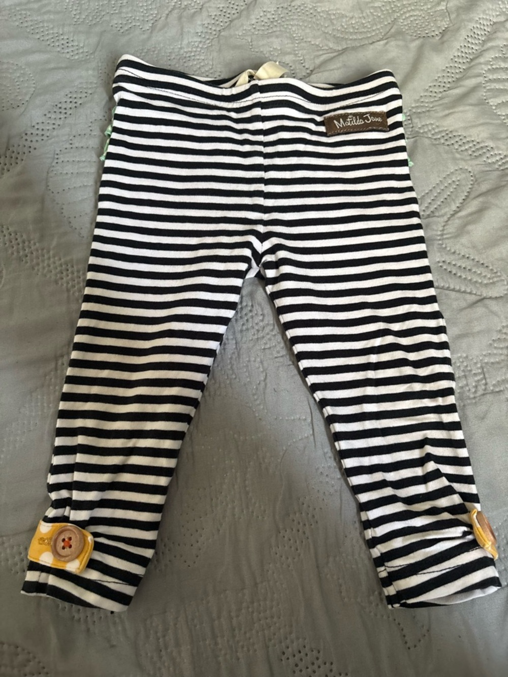 Matilda Jane Black & White Striped Leggings with Yellow Button Detail